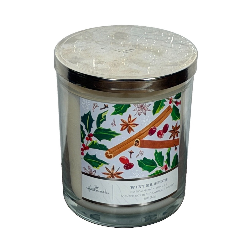 NEW Hallmark WINTER SPICE 3 WICK CANDLE Cardamom & Ginger SCENTED SOY BLEND 16oz